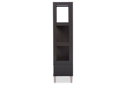 Baxton Studio Kalien Modern and Contemporary Dark Brown Wood Leaning Bookcase with Display Shelves and One Drawer