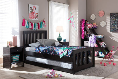 Baxton Studio Hevea Twin Size Dark Brown Solid Wood Platform Bed with Guest Trundle Bed
