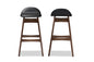 Baxton Studio Bloom Mid-century Retro Modern Scandinavian Style Black Faux Leather Upholstered Walnut Wood Finishing 30-Inches Bar Stool (Set of 2)