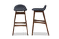 Baxton Studio Bloom Mid-century Retro Modern Scandinavian Style Dark Blue Fabric Upholstered Walnut Wood Finishing 30-Inches Bar Stool (Set of 2)