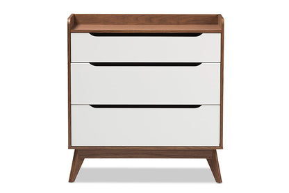 Baxton Studio Brighton Mid-Century Modern White and Walnut Wood 3-Drawer Storage Chest