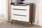 Baxton Studio Brighton Mid-Century Modern White and Walnut Wood 3-Drawer Storage Chest