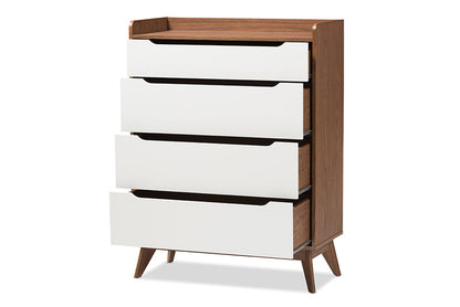 Baxton Studio Brighton Mid-Century Modern White and Walnut Wood 4-Drawer Storage Chest