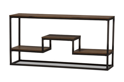 Baxton Studio Doreen Rustic Industrial Style Antique Black Textured Finished Metal Distressed Wood Console Table
