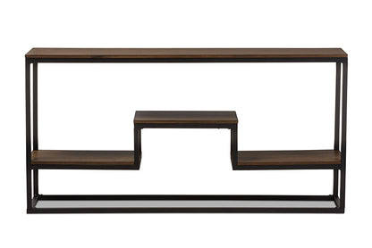 Baxton Studio Doreen Rustic Industrial Style Antique Black Textured Finished Metal Distressed Wood Console Table