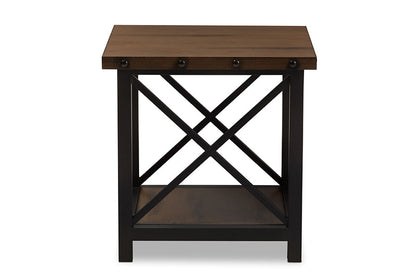 Baxton Studio Herzen Rustic Industrial Style Antique Black Textured Finished Metal Distressed Wood Occasional End Table