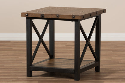 Baxton Studio Herzen Rustic Industrial Style Antique Black Textured Finished Metal Distressed Wood Occasional End Table