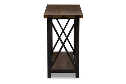 Baxton Studio Herzen Rustic Industrial Style Antique Black Textured Finished Metal Distressed Wood Occasional Console Table