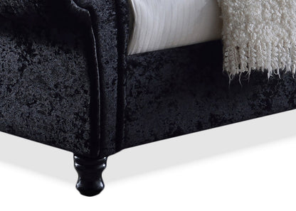 Baxton Studio Castello Black Velvet Upholstered Faux Crystal-Buttoned Sleigh Queen Platform Bed