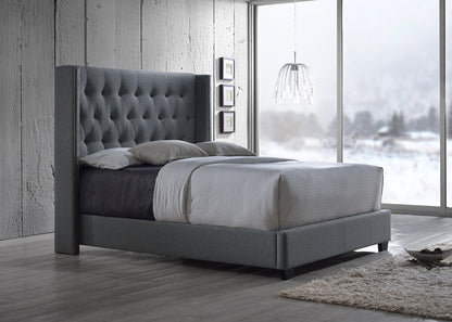 Baxton Studio Katherine Contemporary Grey Fabric Nail head Trim King Size Wingback Bed