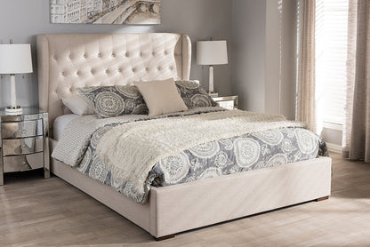 Baxton Studio Taylor Modern and Contemporary Light Beige Fabric Queen Size Gas-Lift Platform Bed