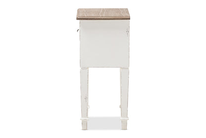 Baxton Studio Dauphine Provincial Style Weathered Oak and White Wash Distressed Finish Wood Nightstand