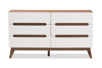 Baxton Studio Calypso Mid-Century Modern White and Walnut Wood 6-Drawer Storage Dresser