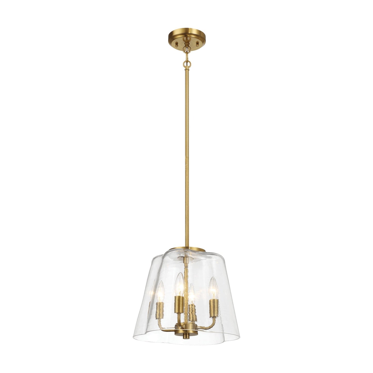 4-Light Candle Pendant Light – Satin Brass Finish & Clear Glass | Elegant Dining Room & Living Room Chandelier