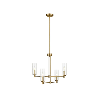 4-Light Pendant Chandelier – Clear Ribbed Glass Shades & Satin Brass Finish | Dining Room & Living Room