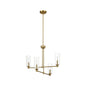 4-Light Pendant Chandelier – Clear Ribbed Glass Shades & Satin Brass Finish | Dining Room & Living Room