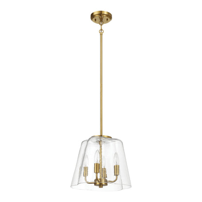 4-Light Candle Pendant Light – Satin Brass Finish & Clear Glass | Elegant Dining Room & Living Room Chandelier