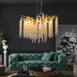 Crystal Waterfall Chandelier | 8-Light Gold Modern Ceiling Light with Cascading Crystal Strands — 24" or 39", Living Room, Dining Room & Foyer
