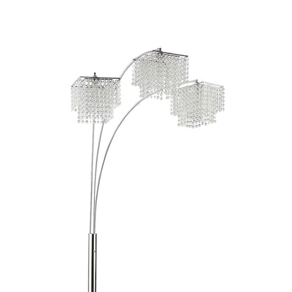 Arc Floor Lamp – Chrome Finish, Hanging Crystal Drop Shades | Modern Luxury Living Room Light