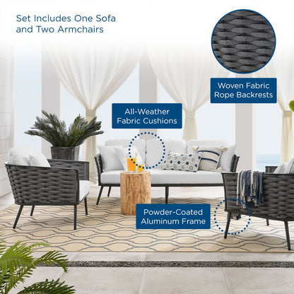 Stance 3 Piece Outdoor Patio Aluminum Sectional Sofa Set by Modway
