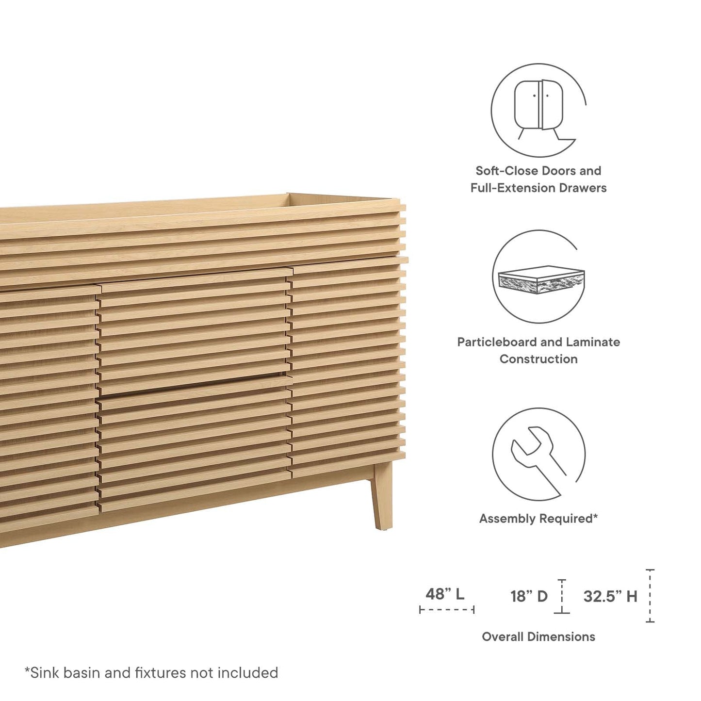 Render 48" Single Sink Compatible (not included) Bathroom Vanity Cabinet by Modway