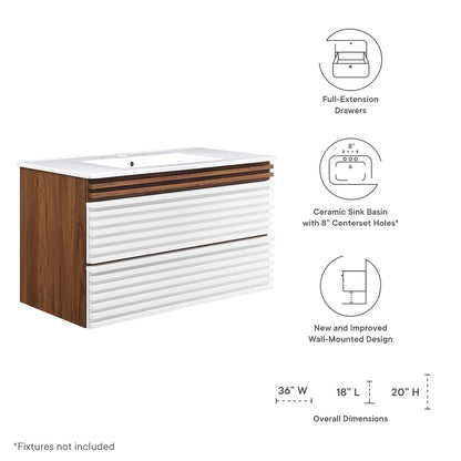 Render 36" Wall-Mount Bathroom Vanity by Modway