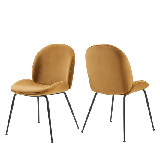Scoop Black Powder Coated Steel Leg Performance Velvet Dining Chairs Set of 2 by Modway