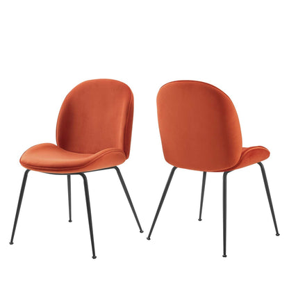 Scoop Black Powder Coated Steel Leg Performance Velvet Dining Chairs Set of 2 by Modway