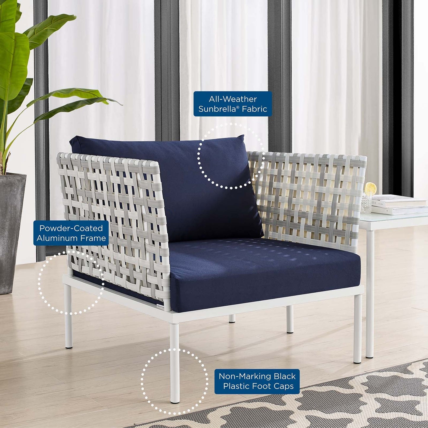 Harmony 3-Piece Sunbrella¨ Basket Weave Outdoor Patio Aluminum Seating Set by Modway