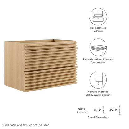 Render 30" Wall-Mount Bathroom Vanity Cabinet (Sink Basin Not Included) by Modway