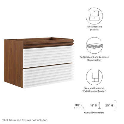 Render 30" Wall-Mount Bathroom Vanity Cabinet (Sink Basin Not Included) by Modway
