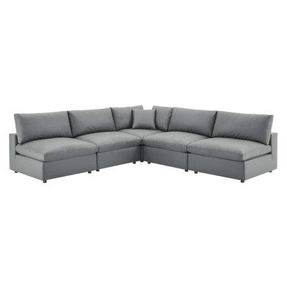 Commix 5-Piece Down Filled Overstuffed Vegan Leather Sectional Sofa by Modway