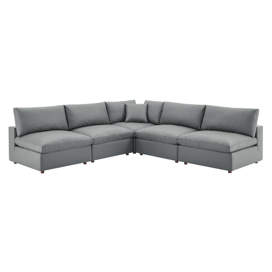 Commix 5-Piece Down Filled Overstuffed Vegan Leather Sectional Sofa by Modway