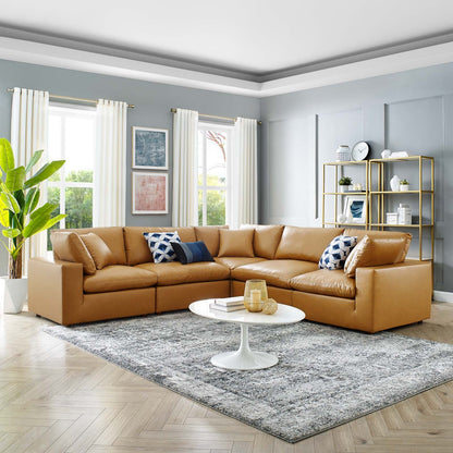 Commix 5-Piece Down Filled Overstuffed Vegan Leather Sectional Sofa by Modway
