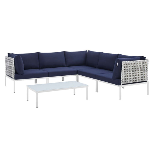 Harmony 6-Piece Sunbrella¨ Basket Weave Outdoor Patio Aluminum Sectional Sofa Set by Modway