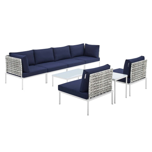 Harmony 8-Piece Sunbrella¨ Basket Weave Outdoor Patio Aluminum Sectional Sofa Set by Modway