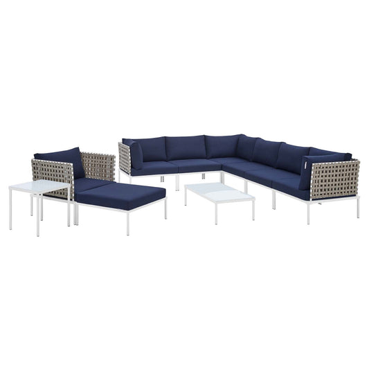 Harmony 10-Piece Sunbrella¨ Basket Weave Outdoor Patio Aluminum Sectional Sofa Set by Modway