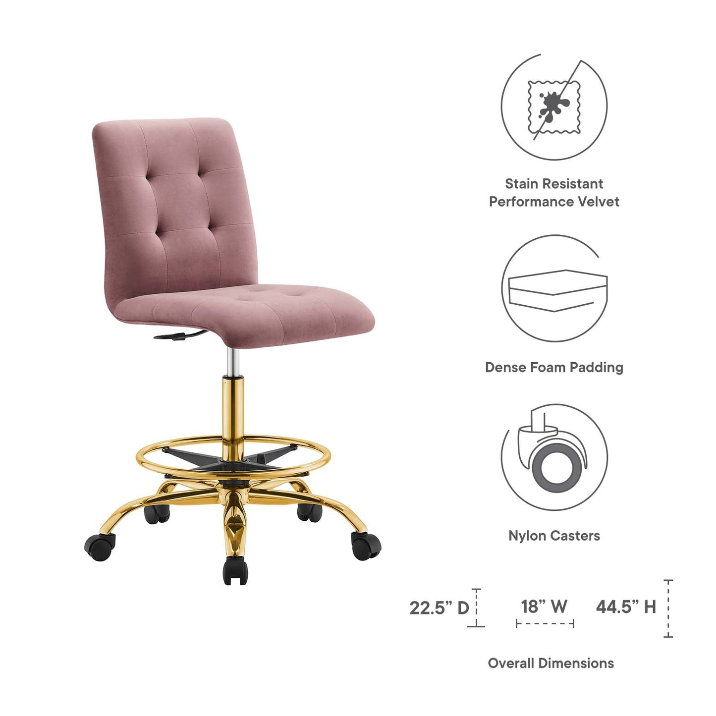 Prim Armless Performance Velvet Drafting Chair by Modway