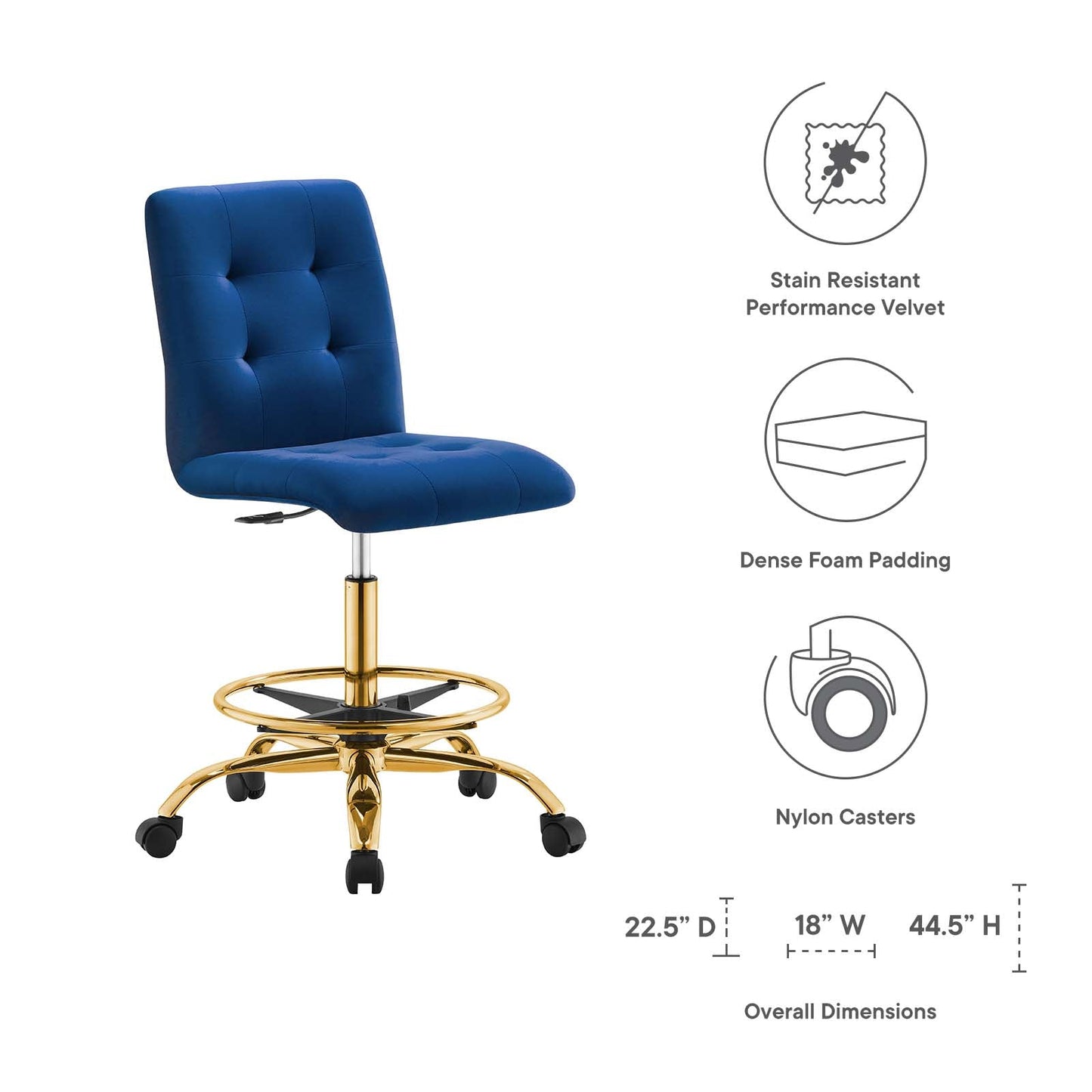 Prim Armless Performance Velvet Drafting Chair by Modway