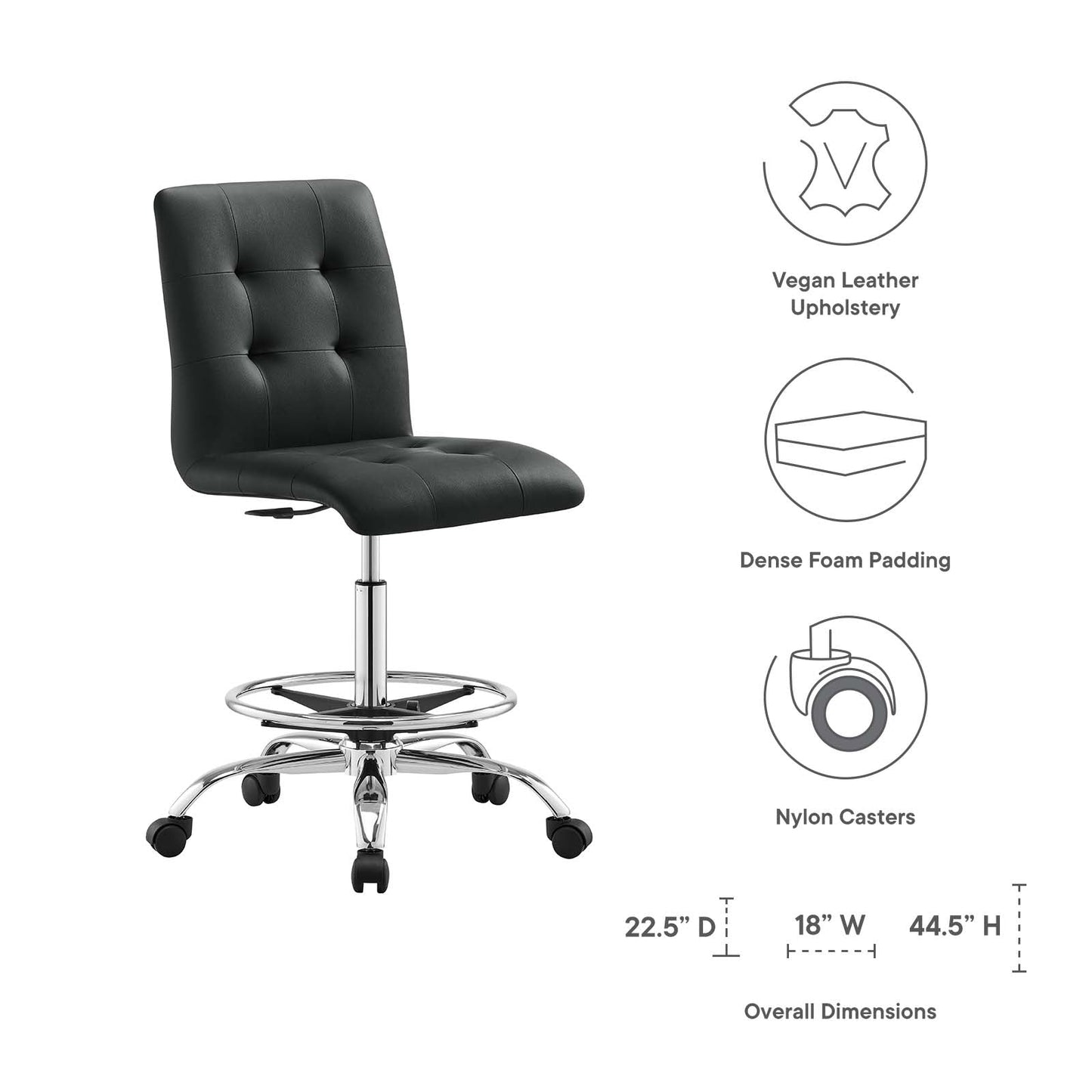 Prim Armless Vegan Leather Drafting Chair by Modway