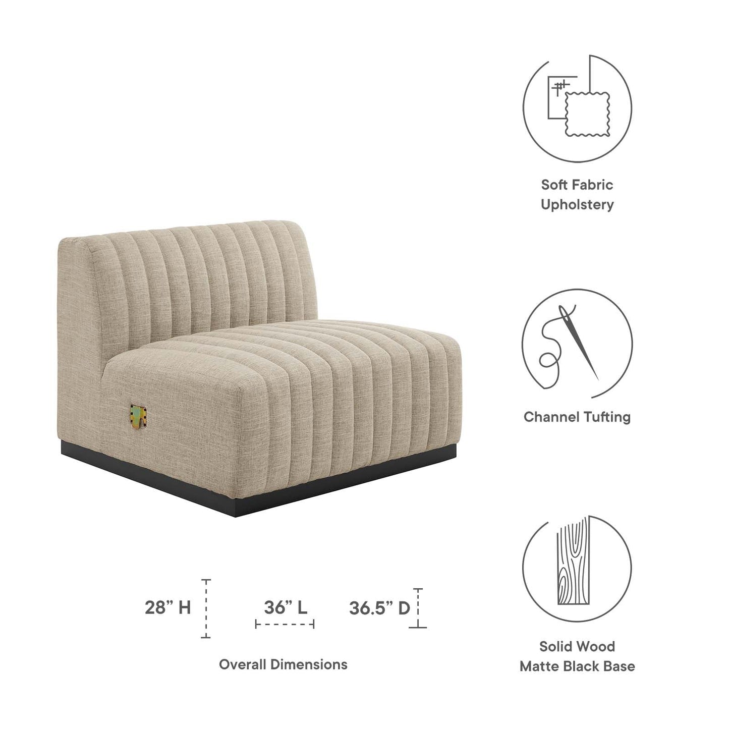 Conjure Channel Tufted Upholstered Fabric Armless Chair by Modway