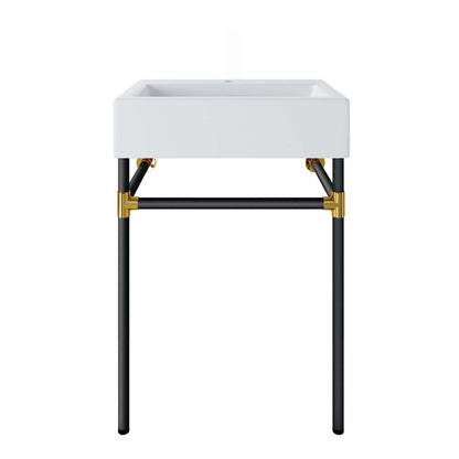 Redeem 24" Wall-Mount Black Stainless Steel Bathroom Vanity by Modway