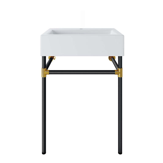 Redeem 24" Wall-Mount Black Stainless Steel Bathroom Vanity by Modway