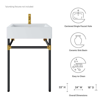 Redeem 24" Wall-Mount Black Stainless Steel Bathroom Vanity by Modway