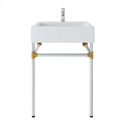Redeem 24" Silver Stainless Steel Wall-Mount Bathroom Vanity by Modway