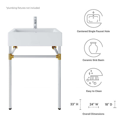 Redeem 24" Silver Stainless Steel Wall-Mount Bathroom Vanity by Modway