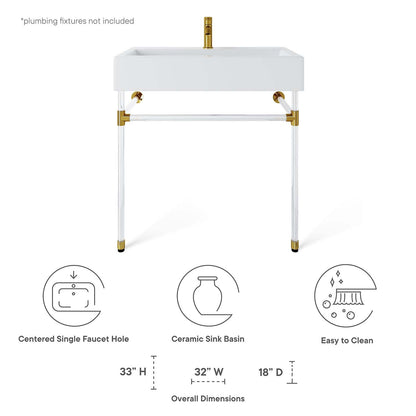 Redeem 32" Acrylic Wall-Mount Bathroom Vanity by Modway