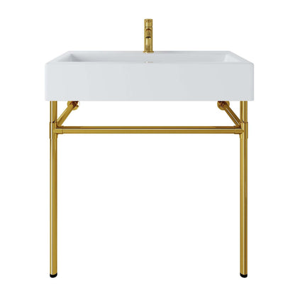 Redeem 32" Wall-Mount Gold Stainless Steel Bathroom Vanity by Modway
