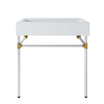 Redeem 32" Silver Stainless Steel Wall-Mount Bathroom Vanity by Modway