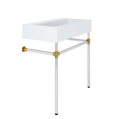 Redeem 32" Silver Stainless Steel Wall-Mount Bathroom Vanity by Modway